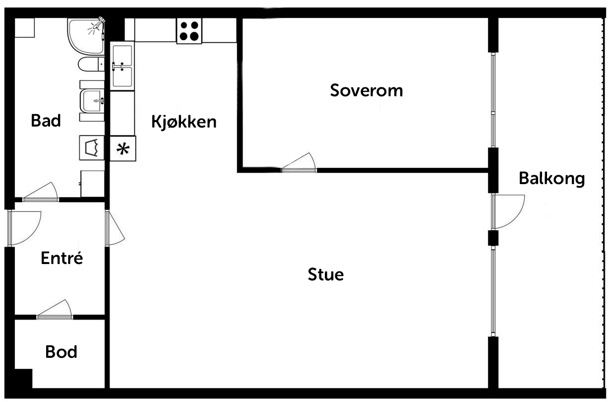 Enkel plantegning av en leilighet med flere rom